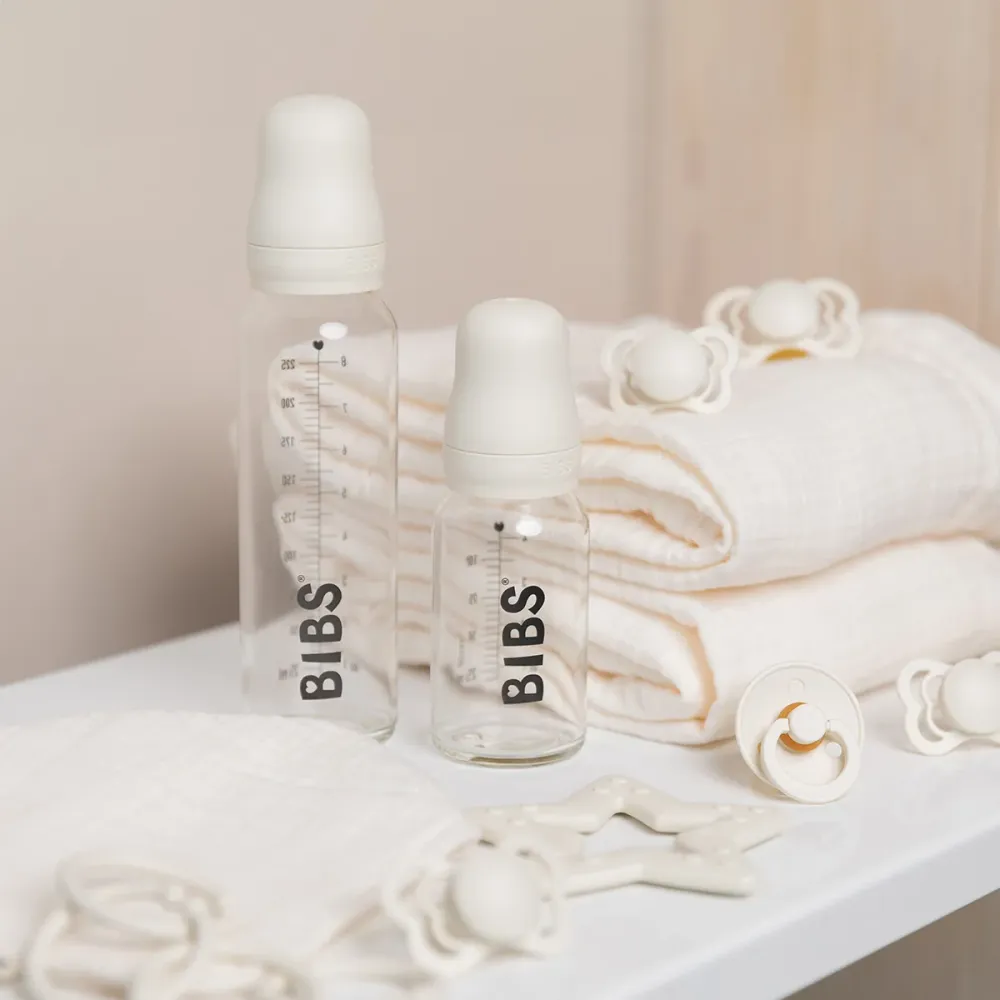 BIBS Baby Glass Bottle Complete Set Latex 225ml Ivory