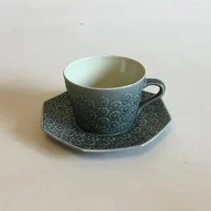 Bing og Grøndahl / Kronjyden Grøn Azur Kaffekop med ottekantet underkop