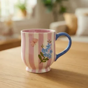 Blomsterrosa stribet krus - 360 ml