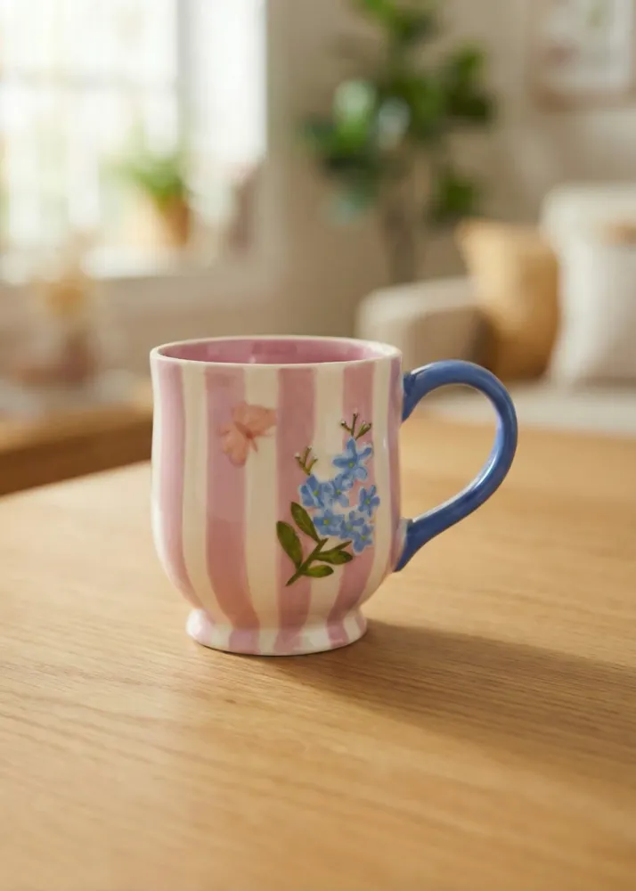 Blomsterrosa stribet krus - 360 ml