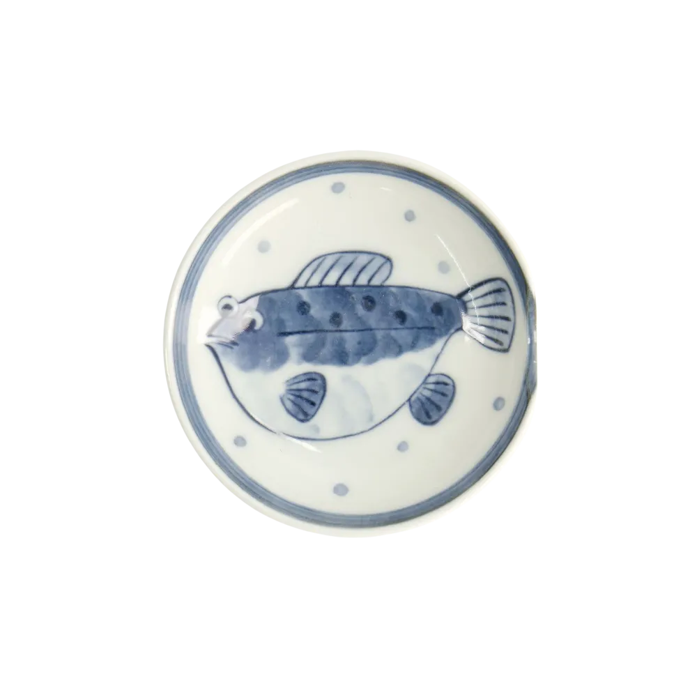 Blowfish skål med spisepindeholder, blå/hvid - Ø9,4 cm.