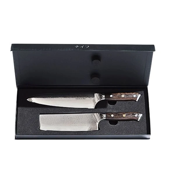 Damascus Hâws kokkekniv 32 cm + grøntsagskniv 30 cm Wengé