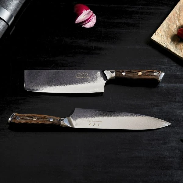 Damascus Hâws kokkekniv 32 cm + grøntsagskniv 30 cm Wengé