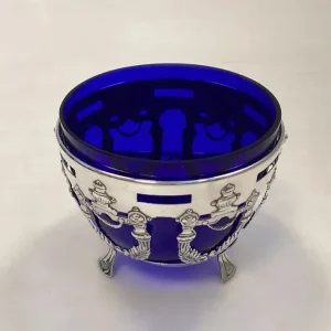 DFA Sukker / kandis Bowl i sølvplet med blå glas indsats