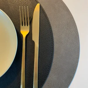 Dækkeserviet vendbar - PU Ø38cm sort/grå