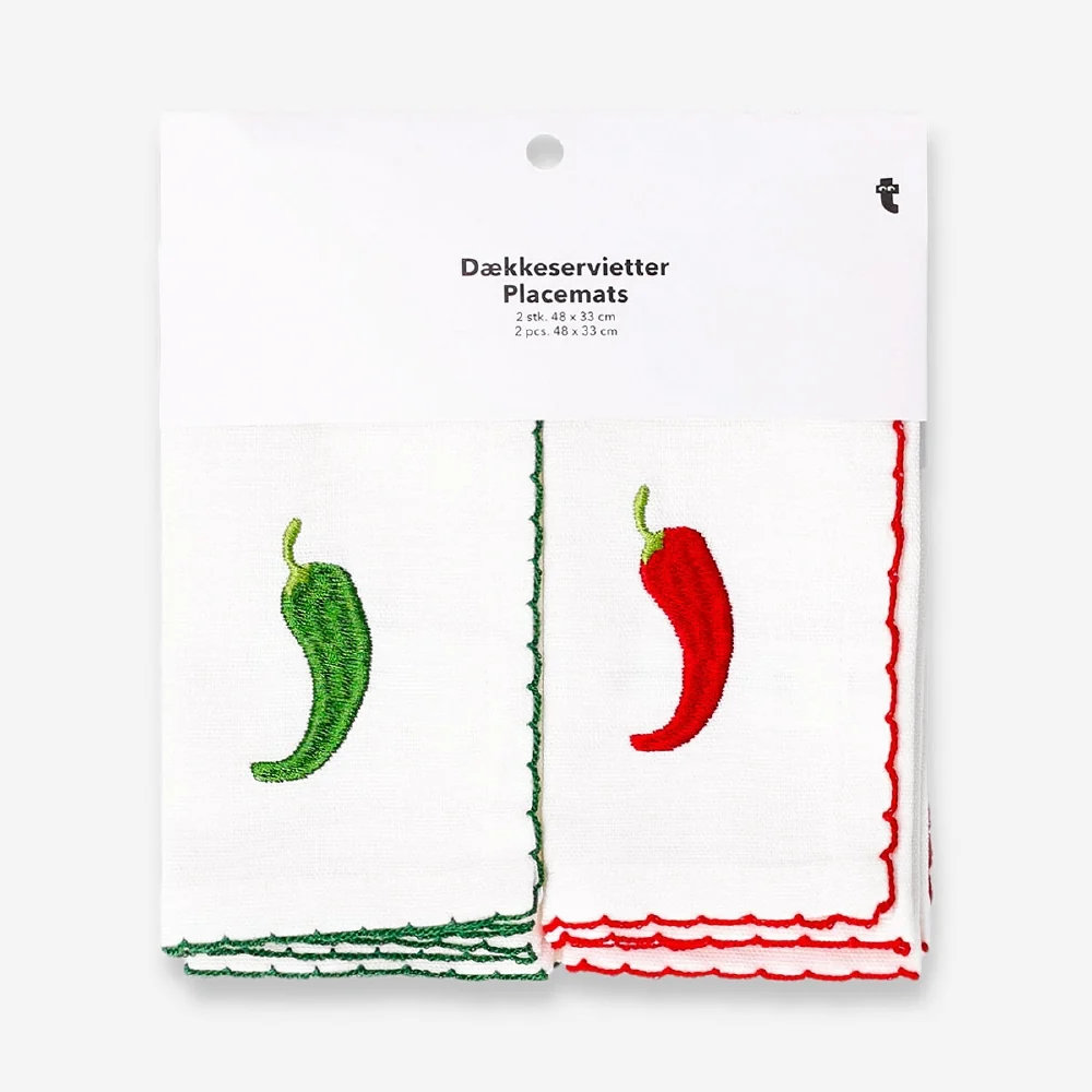 Dækkeservietter med broderede chilier - 2 stk.