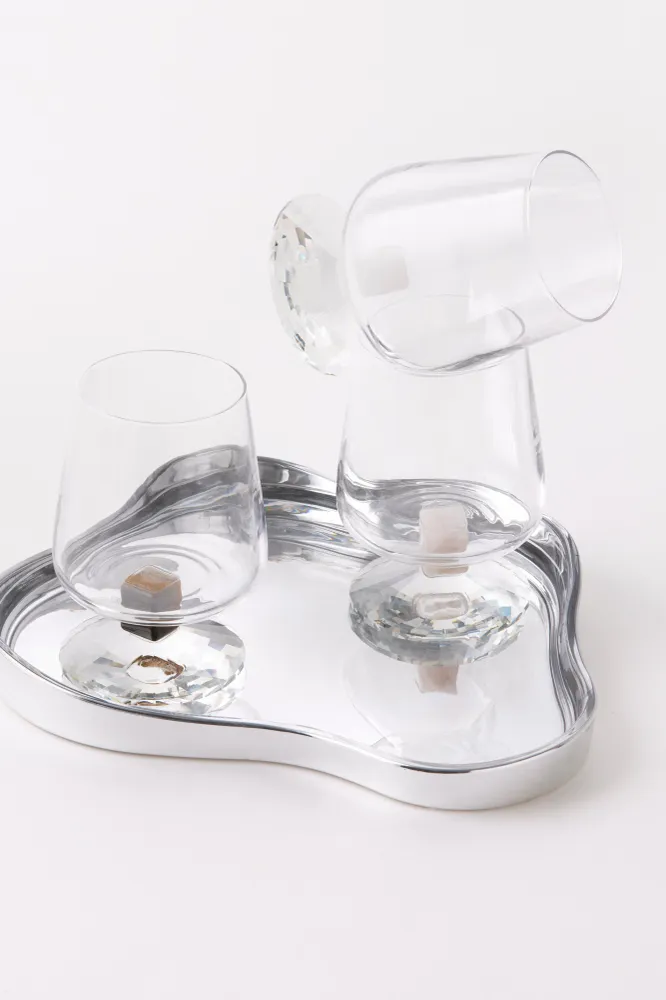 Drikkeglas m. crystal fod, brun/klar - 450 ml
