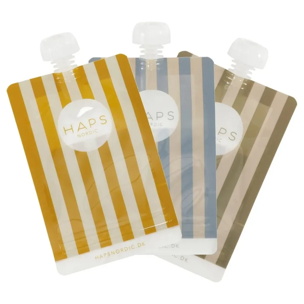 Genanvendelige smoothieposer fra Haps Nordic, 190 ml, tre stk, Marine stripe, Cold