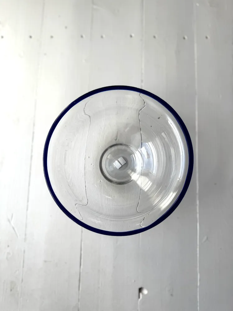Glas skål m. mørkeblå kant - Vintage 58
