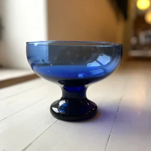 Blå glasskål m. fod. - Vintage 117