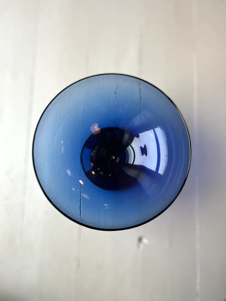 Blå glasskål m. fod. - Vintage 117