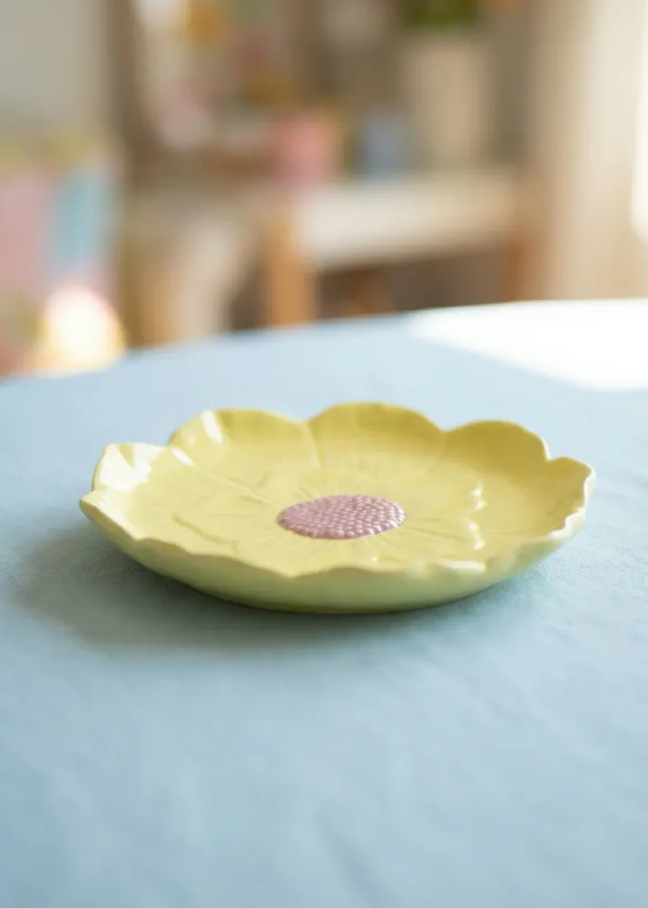 Gul blomstertallerken - 19 cm