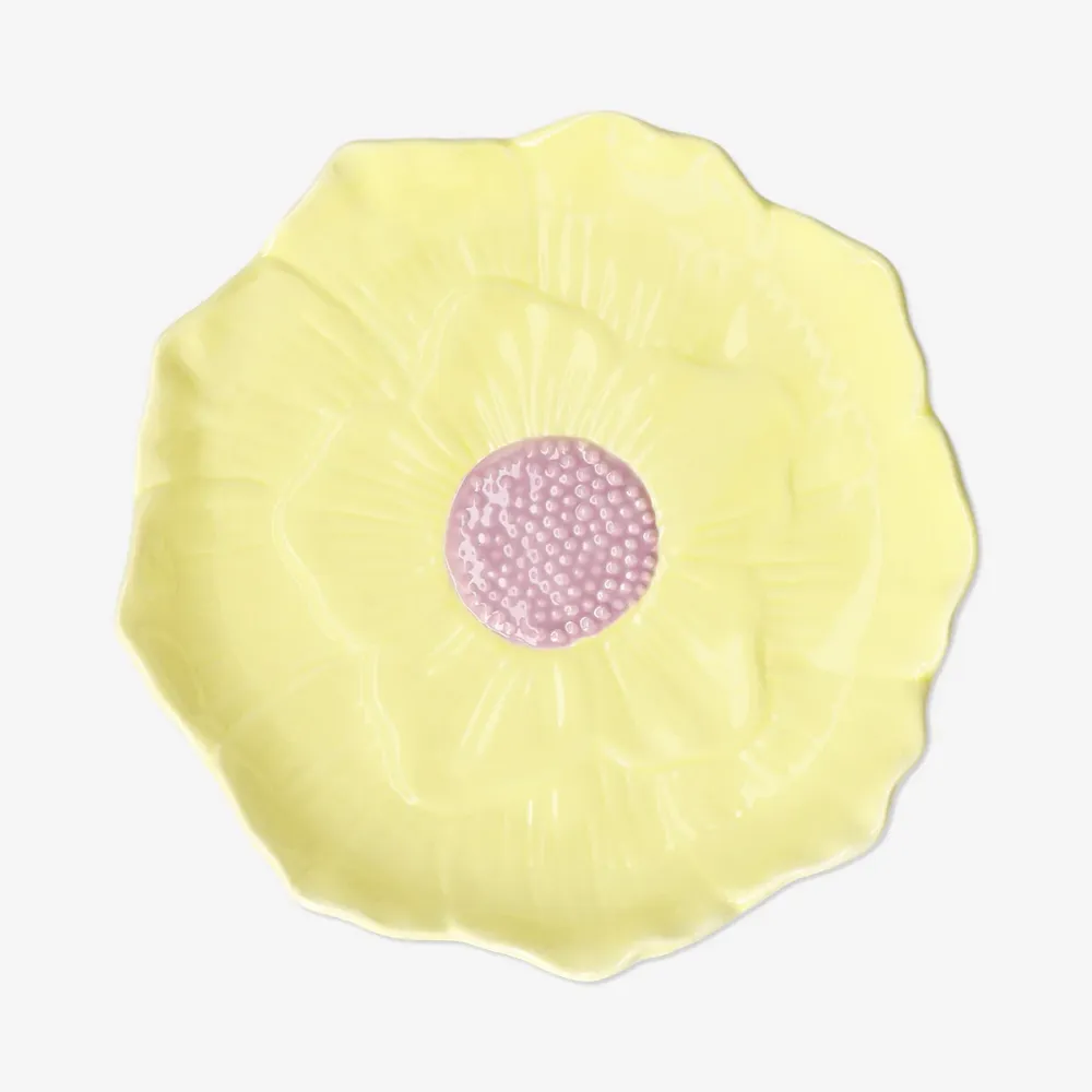 Gul blomstertallerken - 19 cm
