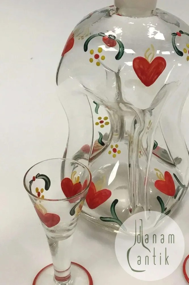 Holmegaard Klukflaske med 4 tilhørende snapseglas