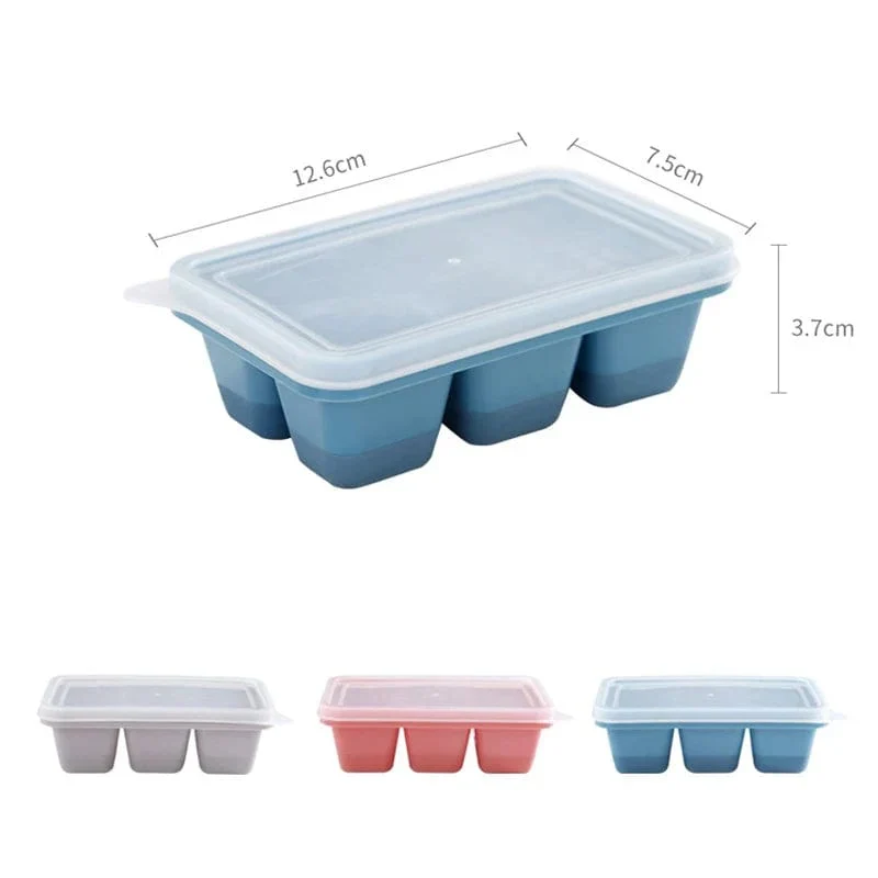 3 isterningebakker i plast med 6 rum og låg