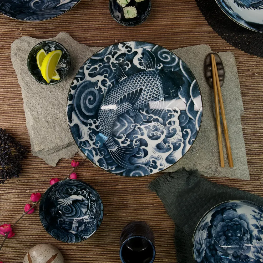 Japonism Lion skål, blå/hvid - 95 ml