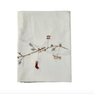 Juledug med broderi i hør - 140x240cm