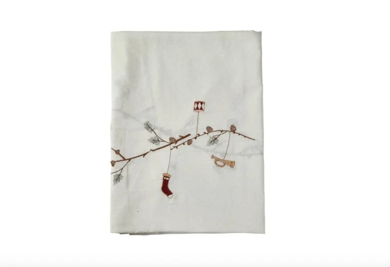 Juledug med broderi i hør - 140x240cm