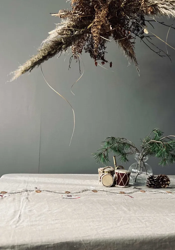 Juledug i hør mix - 140x360cm