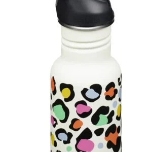 Klean Kanteen Kid's vandflaske i rustfri stål med Flip Seal Sport Cap og sugerør, Leopard Print, 355 ml