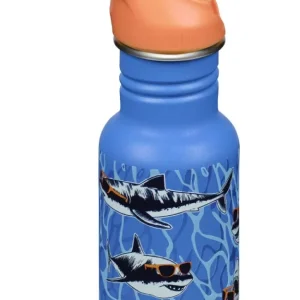 Klean Kanteen Kid's vandflaske i rustfri stål med Flip Seal Sport Cap og sugerør, Sharks Shades, 355 ml
