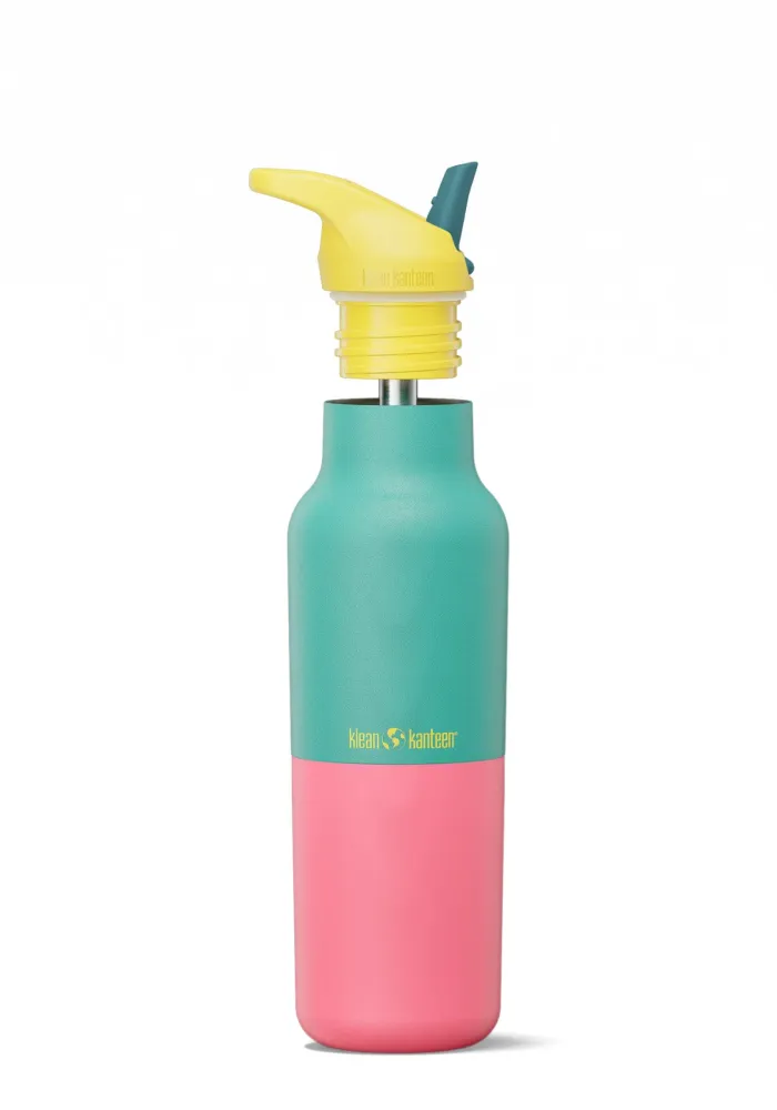 Klean Kanteen Rise isoleret vandflaske i rustfri stål med Flip Seal Sport Cap, Turquoise Kaleidoscope, 473 ml