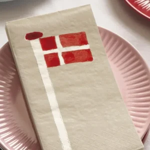 Ib Laursen - Serviet 10x20 cm Dannebrog på flagstang 16 stk/pk - Papir - 95891-00