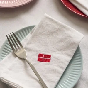 Ib Laursen - Stofserviet m/dansk flag hvid - Bomuld, Polyester - 63026-11