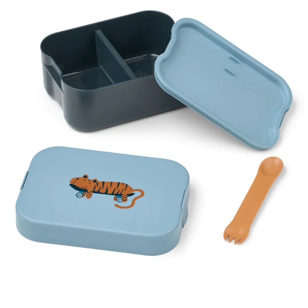 Liewood Kamil madkasse med ske/gaffel, PP - Tiger/ Beach blue