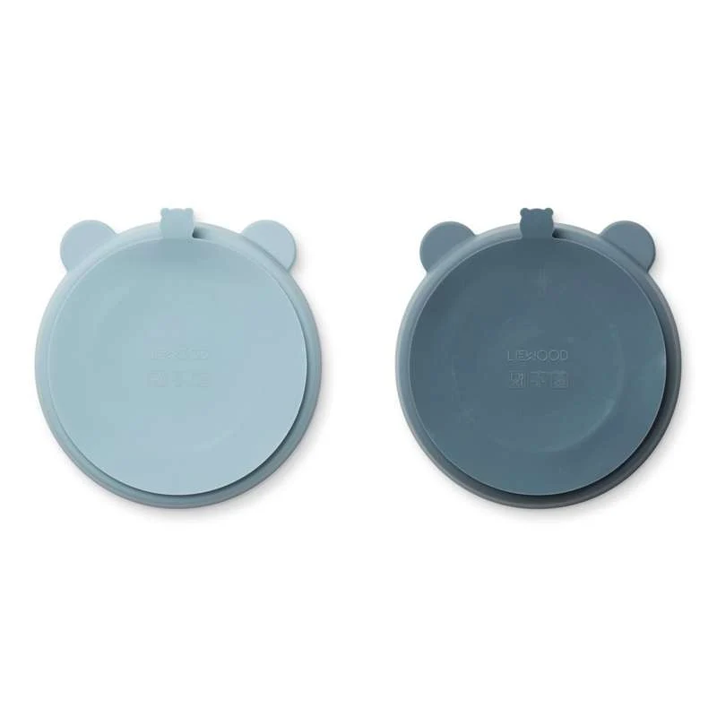 Liewood Stacy Skridsikker Ruminddelt Tallerken - 2-Pak - Sea Blue/Whale Blue