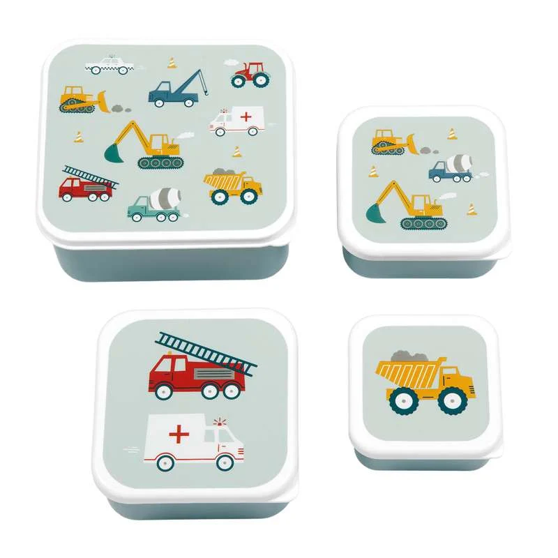 Little Lovely Company Madkasse - og Snackbokssæt - 4 stk. - Vehicles