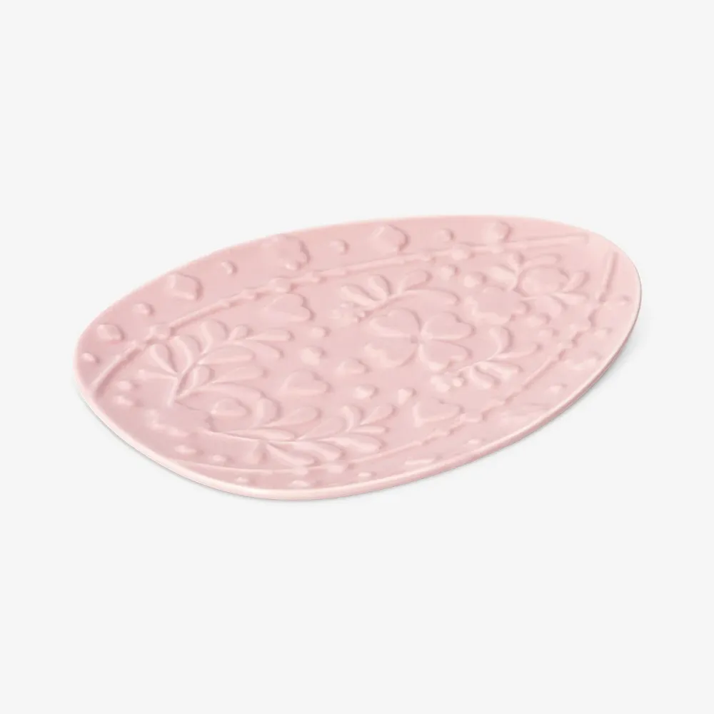 Lyserød serveringstallerken med påskeæg - 18 cm