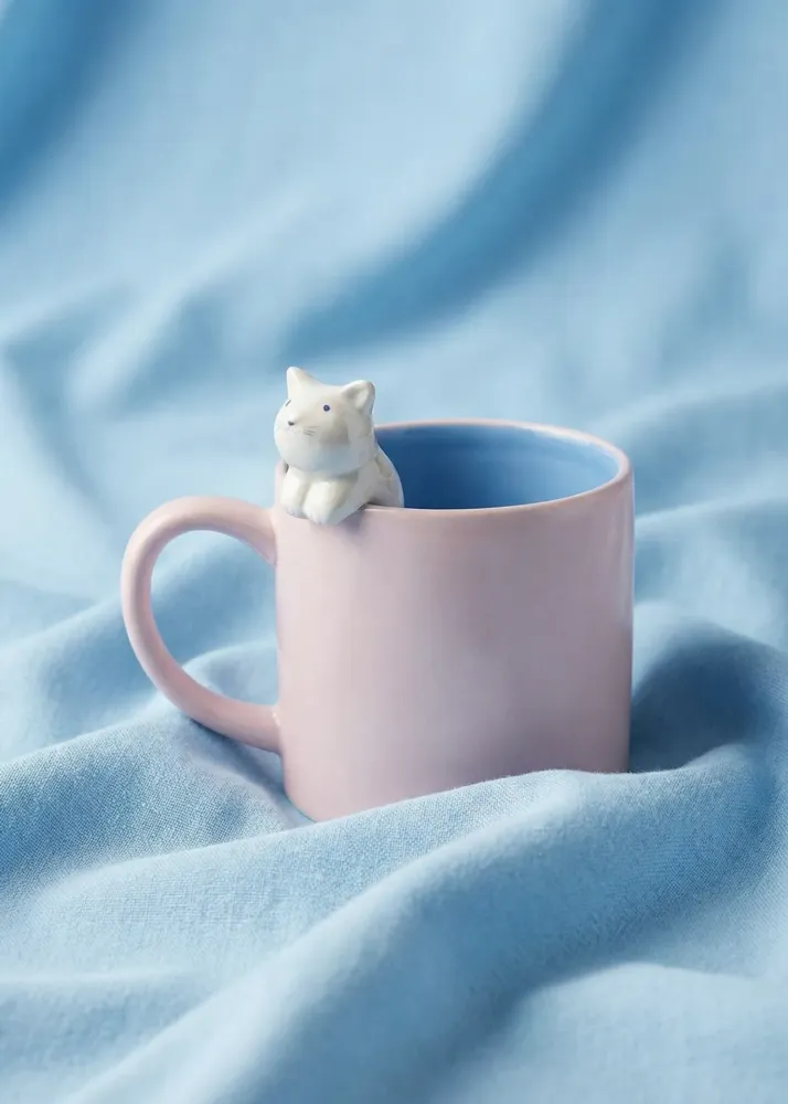 Lyserødt krus med 3D-kat - 465 ml