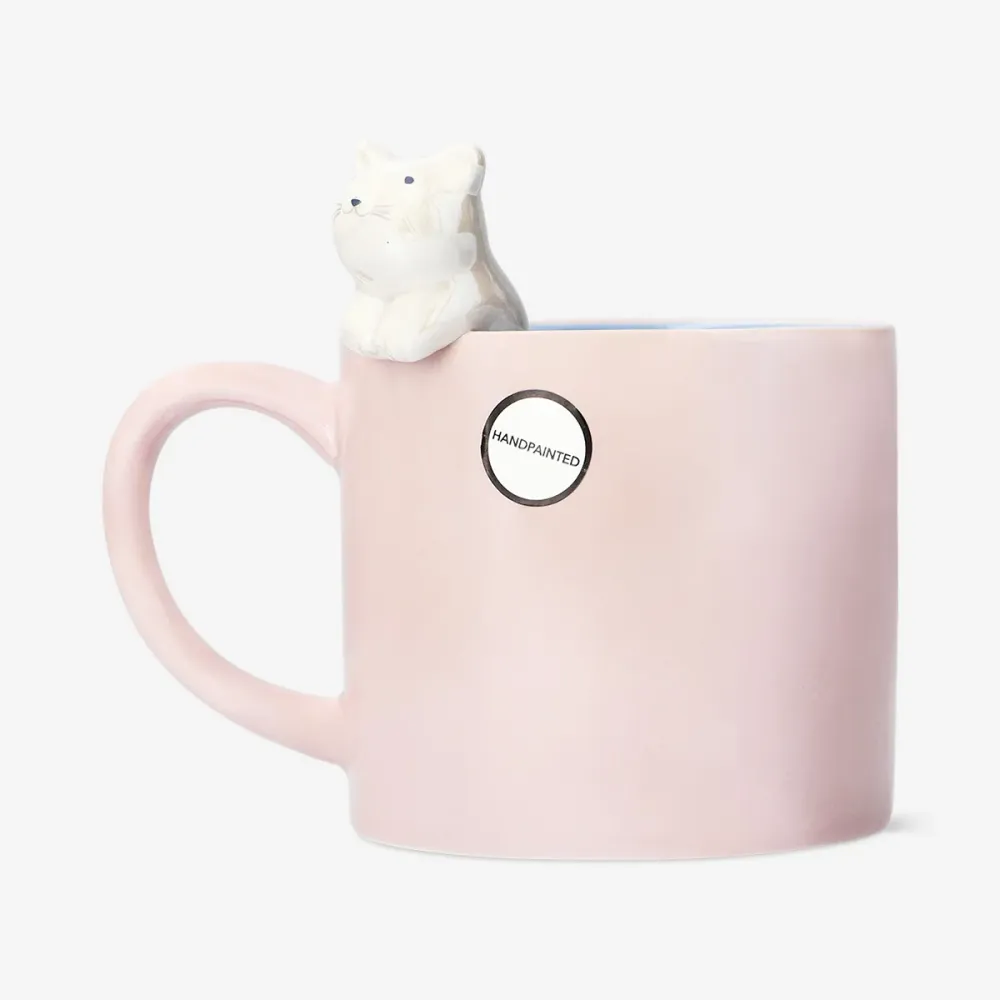 Lyserødt krus med 3D-kat - 465 ml