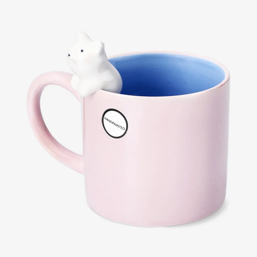 Lyserødt krus med 3D-kat - 465 ml