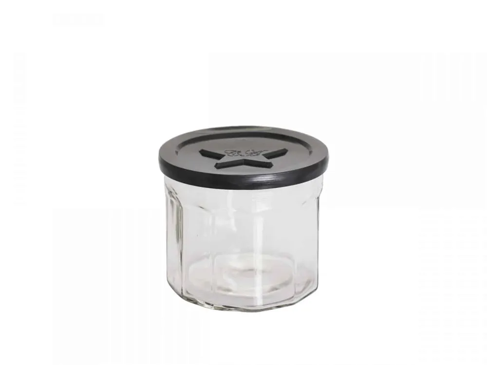 Marmeladeglas m. sort stjerne låg – 250ml