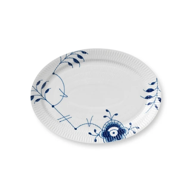 Blå Mega Riflet oval tallerken - Ø28 cm