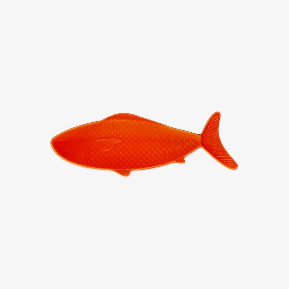 Orange serveringstallerken med fisk - 26 cm