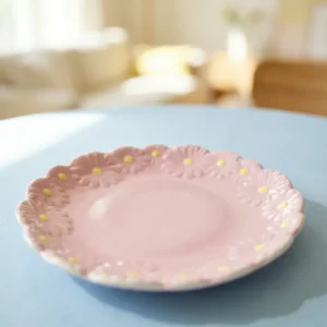 Pink blomstertallerken - 19 cm