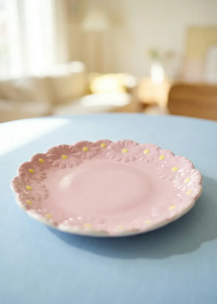 Pink blomstertallerken - 19 cm