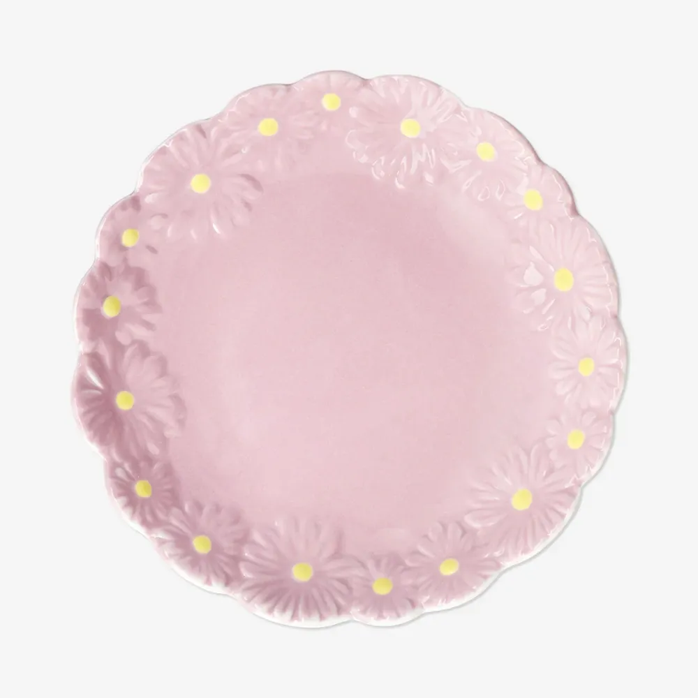 Pink blomstertallerken - 19 cm