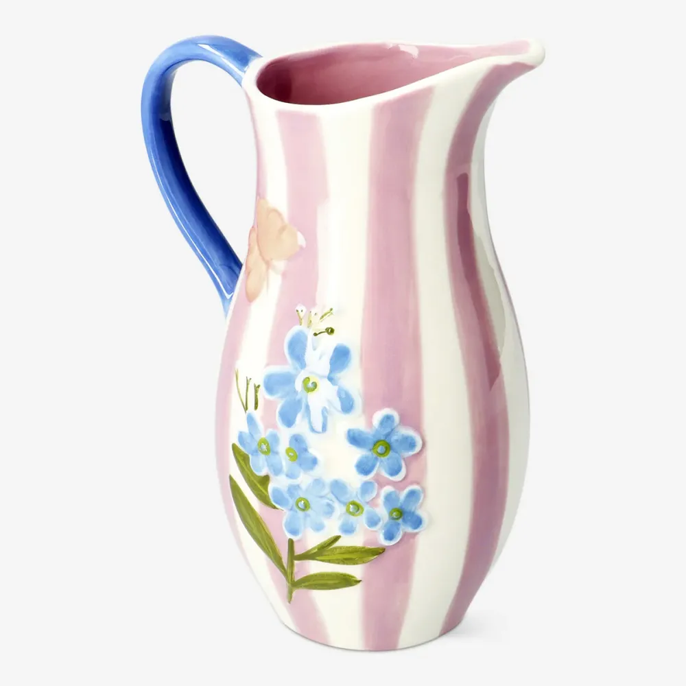 Pink blomstret kande med striber - 1 L