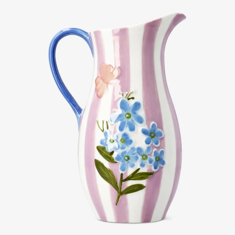 Pink blomstret kande med striber - 1 L