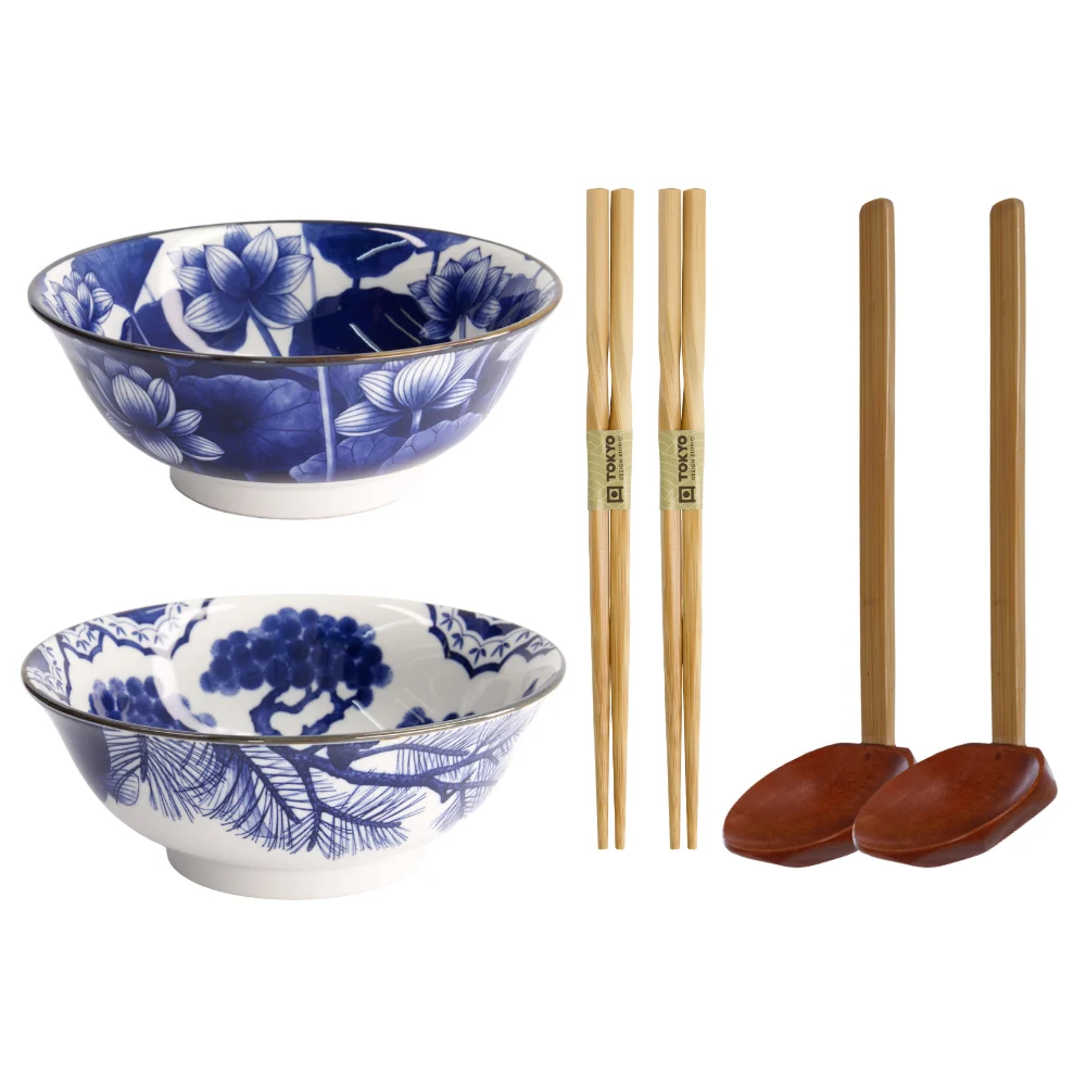 Wa ramen gævesæt, Blue/White - 6 dele