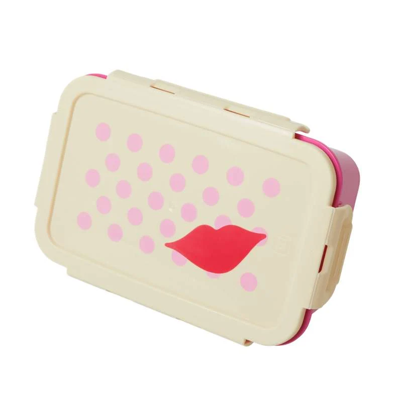 RICE Madkasse med 3 Udtagelige Rum - Kiss Print - Fuchsia