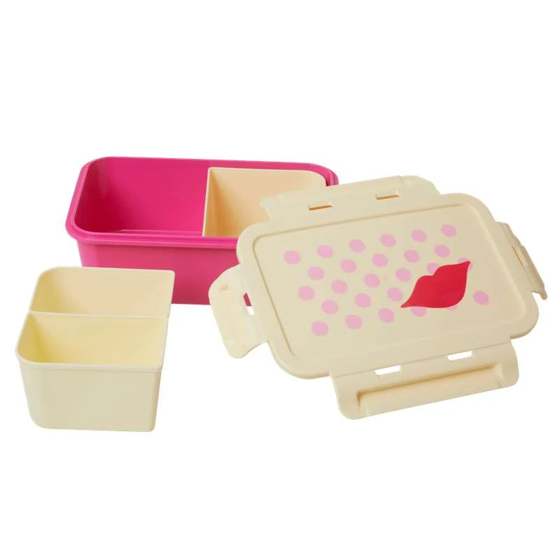 RICE Madkasse med 3 Udtagelige Rum - Kiss Print - Fuchsia