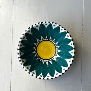 Rund skål med grøn blomst - Vintage 212