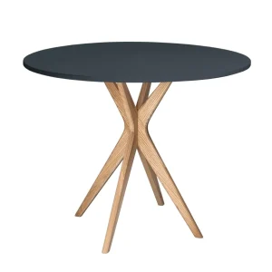 Rundt spisebord, diam. 90cm, bordplade i grafit farve, ben naturfarvet, asketræ