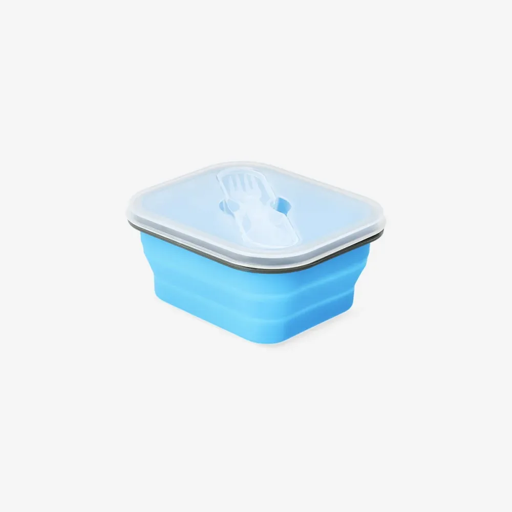 Sammenklappelig blå madkasse med spork