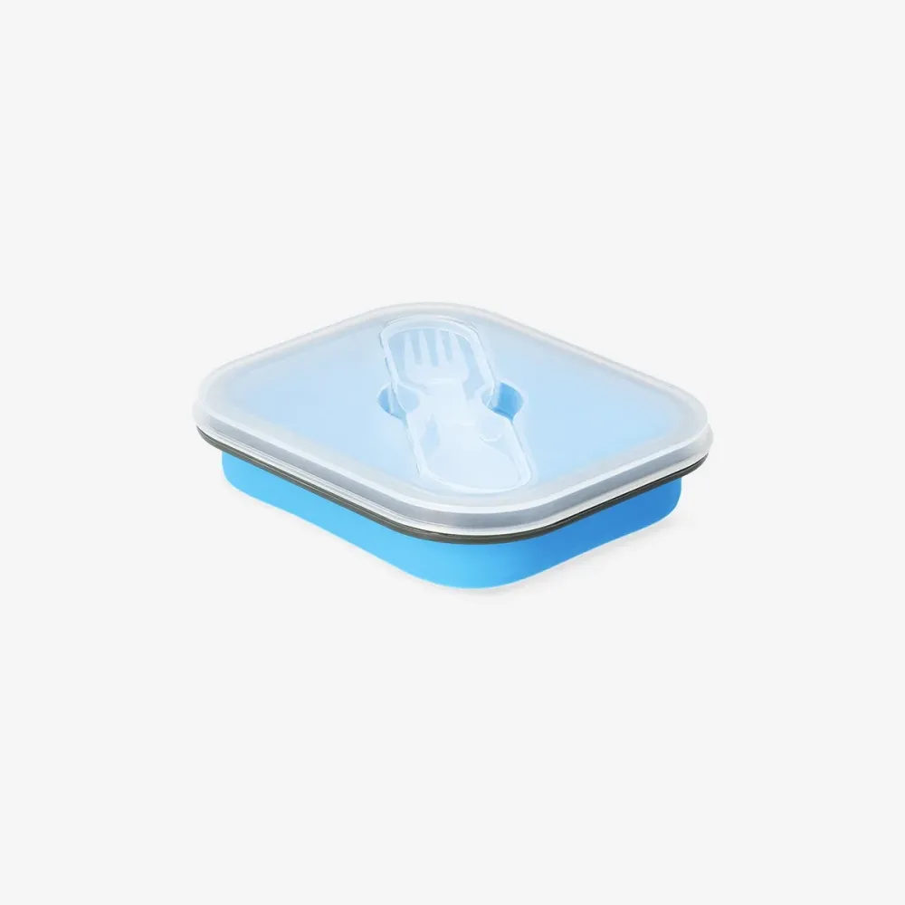 Sammenklappelig blå madkasse med spork